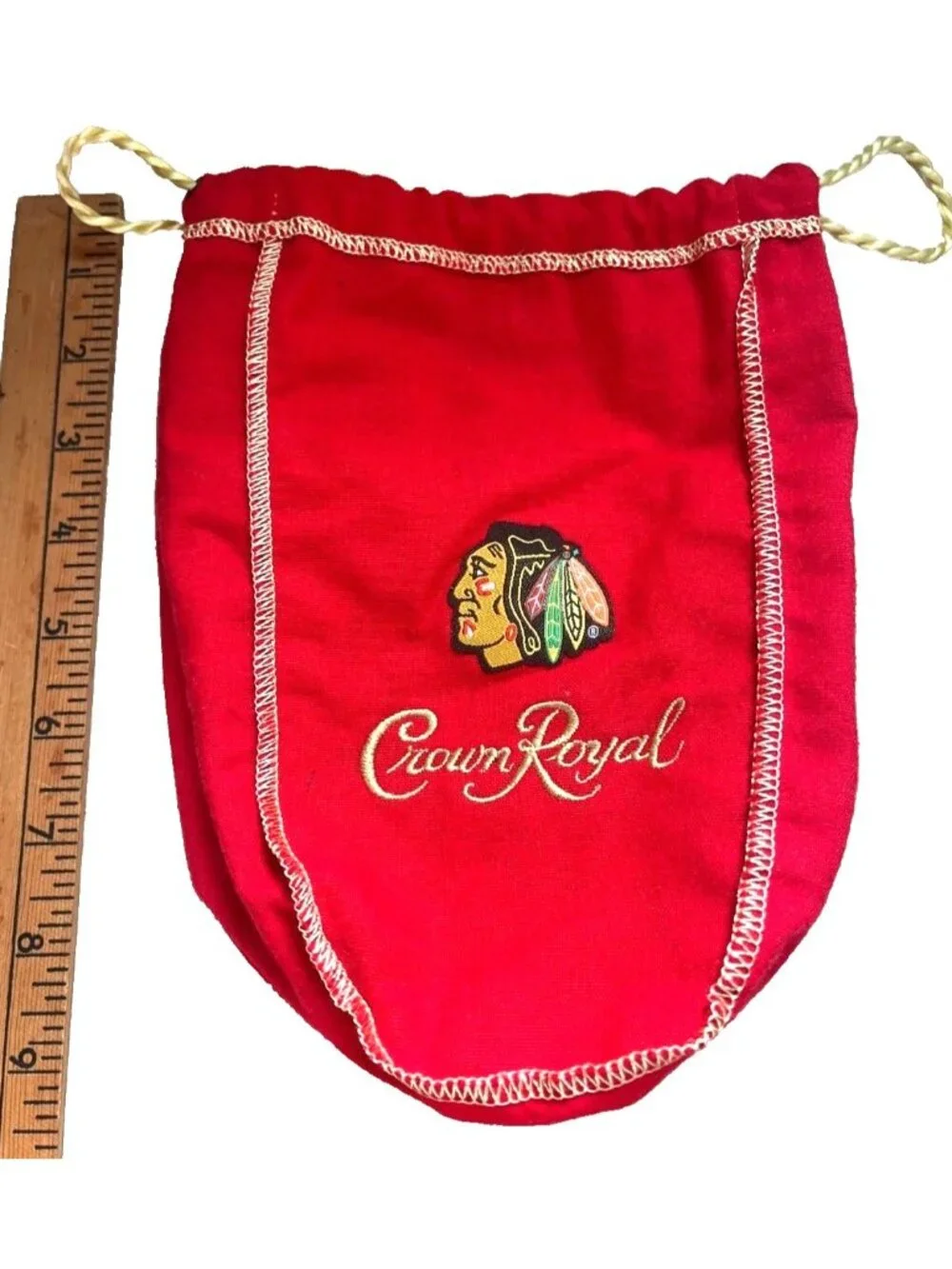 Rare CHICAGO BLACKHAWKS LOGO CROWN ROYAL BAG Drawstring 9